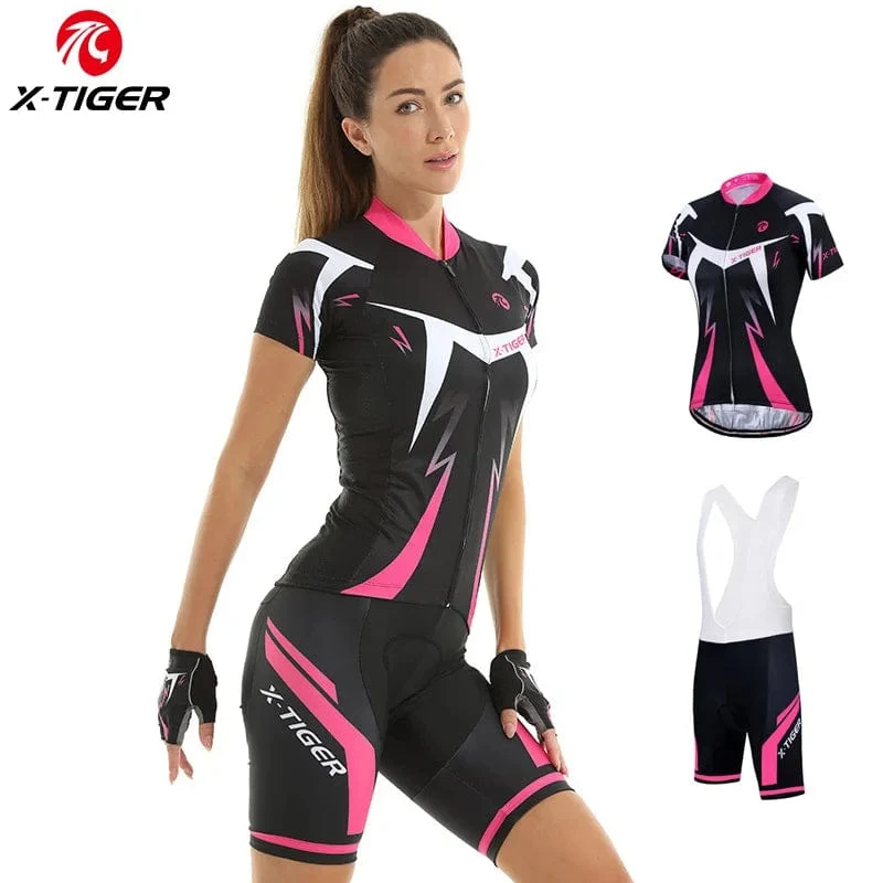 X-Tiger Damen-Radsport-Set, Sommer-Kurzarmanzug, Anti-UV-Fahrradbekleidung, schnell trocknendes Trikot, Mountainbike-Fahrradbekleidung