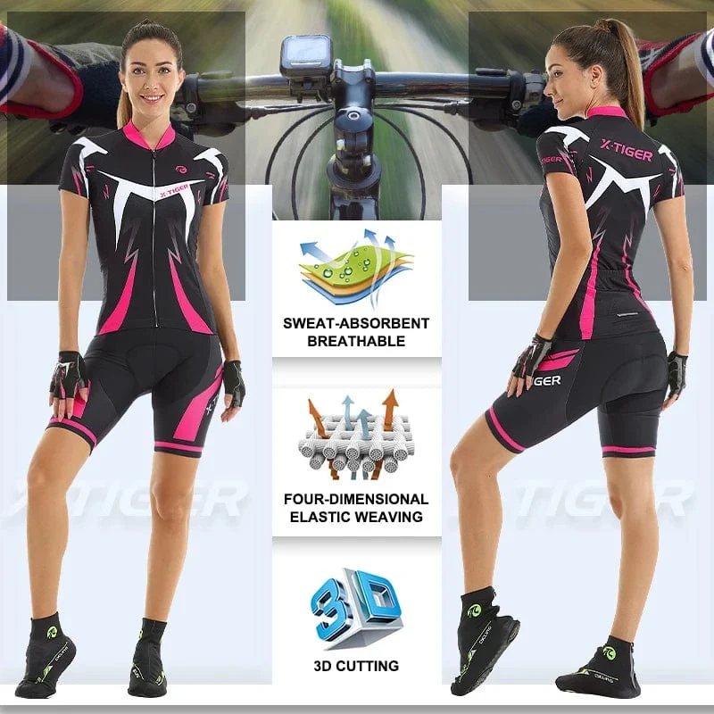 X-Tiger Damen-Radsport-Set, Sommer-Kurzarmanzug, Anti-UV-Fahrradbekleidung, schnell trocknendes Trikot, Mountainbike-Fahrradbekleidung