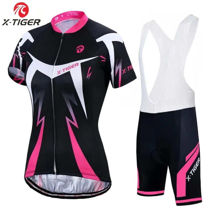X-Tiger Damen-Radsport-Set, Sommer-Kurzarmanzug, Anti-UV-Fahrradbekleidung, schnell trocknendes Trikot, Mountainbike-Fahrradbekleidung