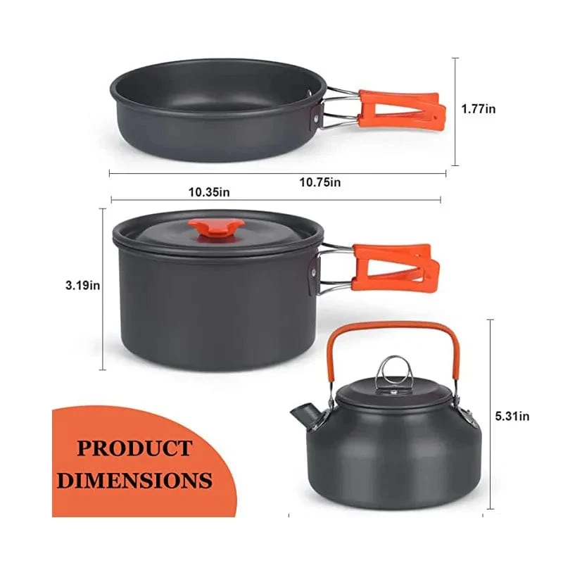 Tragbare Camping Geschirr Kochen Set Outdoor Kochgeschirr Pfanne Topf Schüssel Löffel Gabel Utensilien Für Wandern Picknick Reise Wild Campismo