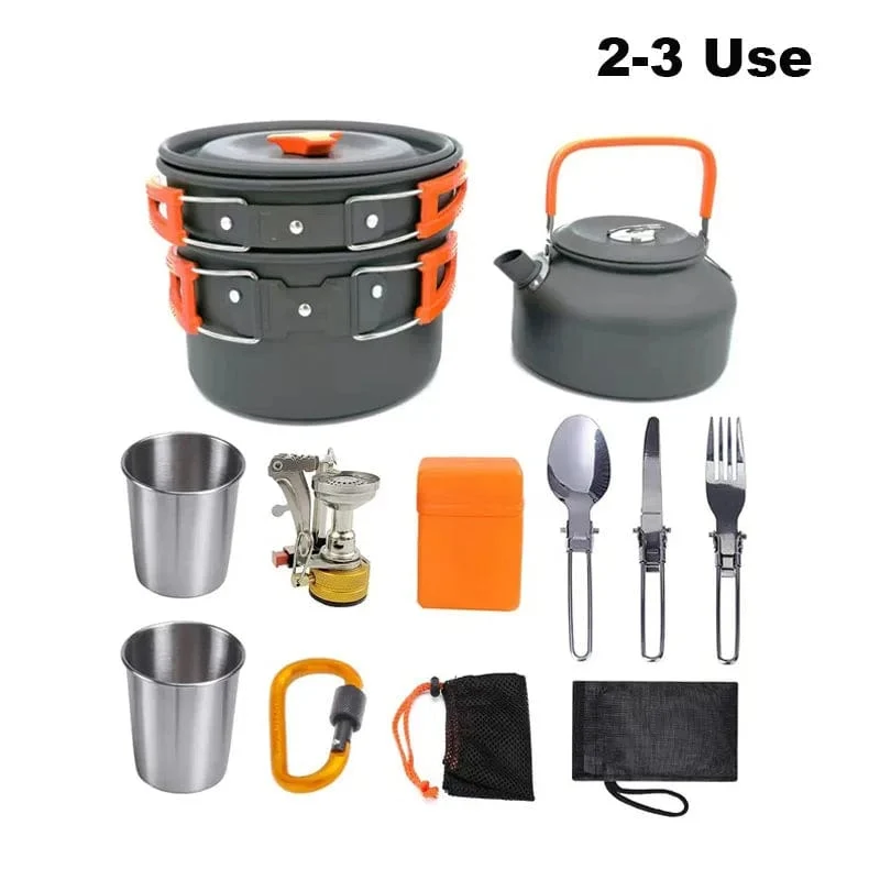 Tragbare Camping Geschirr Kochen Set Outdoor Kochgeschirr Pfanne Topf Schüssel Löffel Gabel Utensilien Für Wandern Picknick Reise Wild Campismo