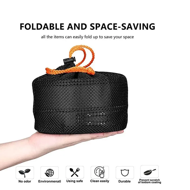 Aluminium Outdoor Camping Kochgeschirr Set mit Mesh Tasche Klapp Kochset Camping Küche Kochen Teekanne und Pfannen Ausrüstung