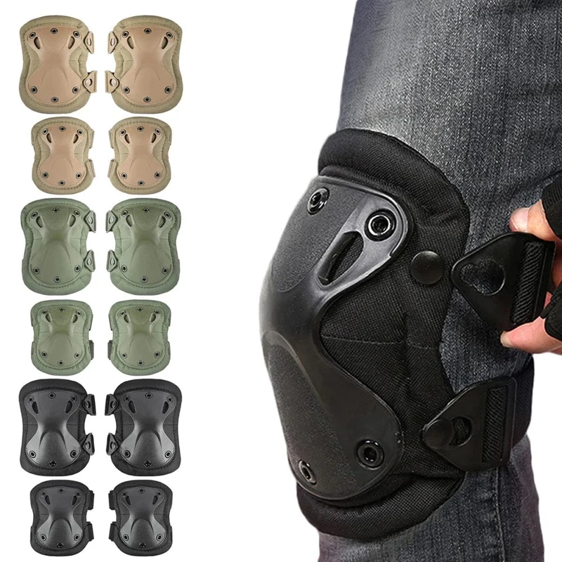 4-teiliges Set Militärische taktische Multicam-Knie- und Ellbogenschützer, verstellbare Skate-Schutzpolster, Army Combat Airsoft Jagd-Sicherheitsausrüstung