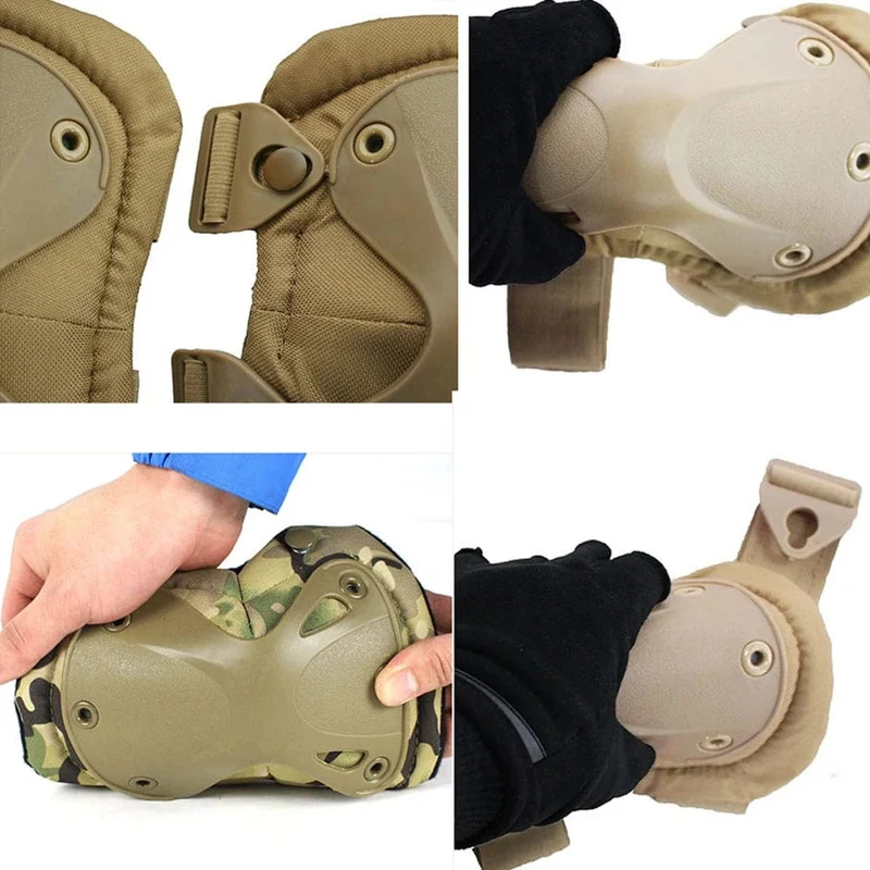 4-teiliges Set Militärische taktische Multicam-Knie- und Ellbogenschützer, verstellbare Skate-Schutzpolster, Army Combat Airsoft Jagd-Sicherheitsausrüstung