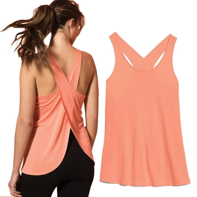 Damen Tanktop, Yoga-Weste, ärmellos, mit gekreuztem Rücken, für Workout, Laufsport, Sommer, Bodybuilding, Fitness, Sport, schnelltrocknend