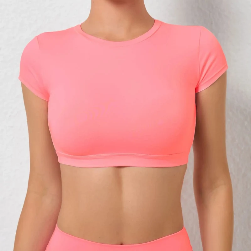 Sexy Hollow Beauty Back Crop Top Kurzarm Yoga Shirt Damen Fitness Workout Tops Gym Kleidung Sportswear Laufen T-Shirts