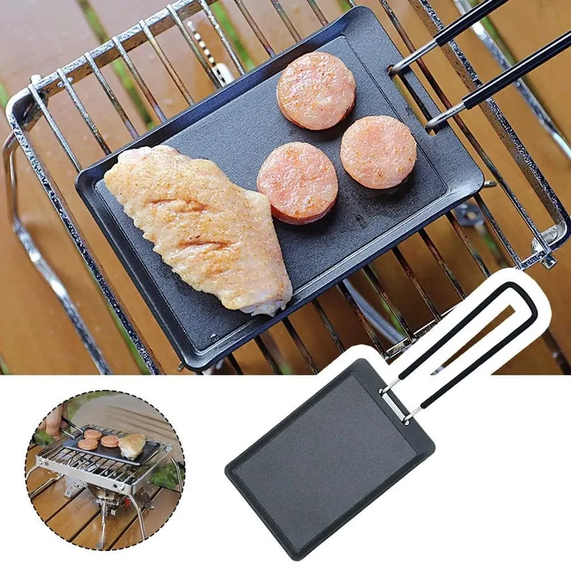 Antihaft-Backblech, tragbar, faltbar, rechteckig, Outdoor, Camping, Steak-Bratpfanne, leicht zu reinigen, Grill, BBQ-Platte, Kochgeschirr