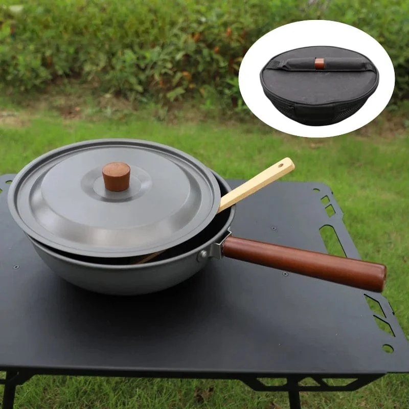Outdoor Bratpfanne Mit Griff Lagerung Tasche Für Camping Wandern Picknick Kochgeschirr Tragbare Wok Leichte Antihaft-pfanne Neue