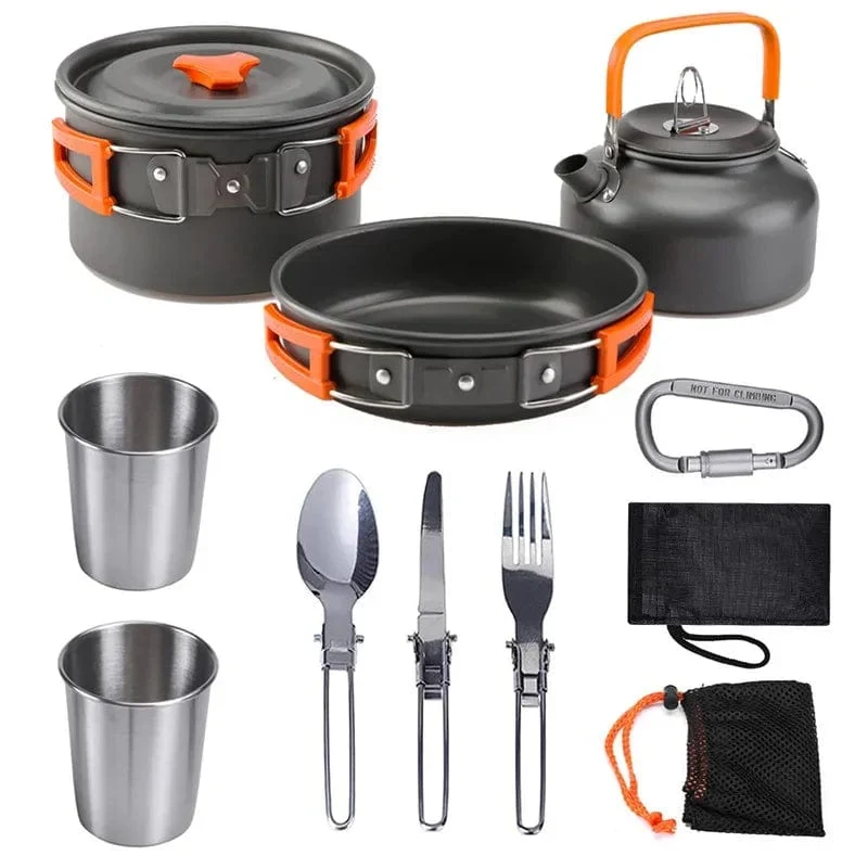 Hochwertiges Aluminium-Camping-Topf-Set, Wandern, Rucksackreisen, Kochgeschirr, Outdoor-Camping, Kochen, Kochgeschirr-Set