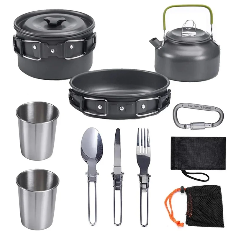 Hochwertiges Aluminium-Camping-Topf-Set, Wandern, Rucksackreisen, Kochgeschirr, Outdoor-Camping, Kochen, Kochgeschirr-Set