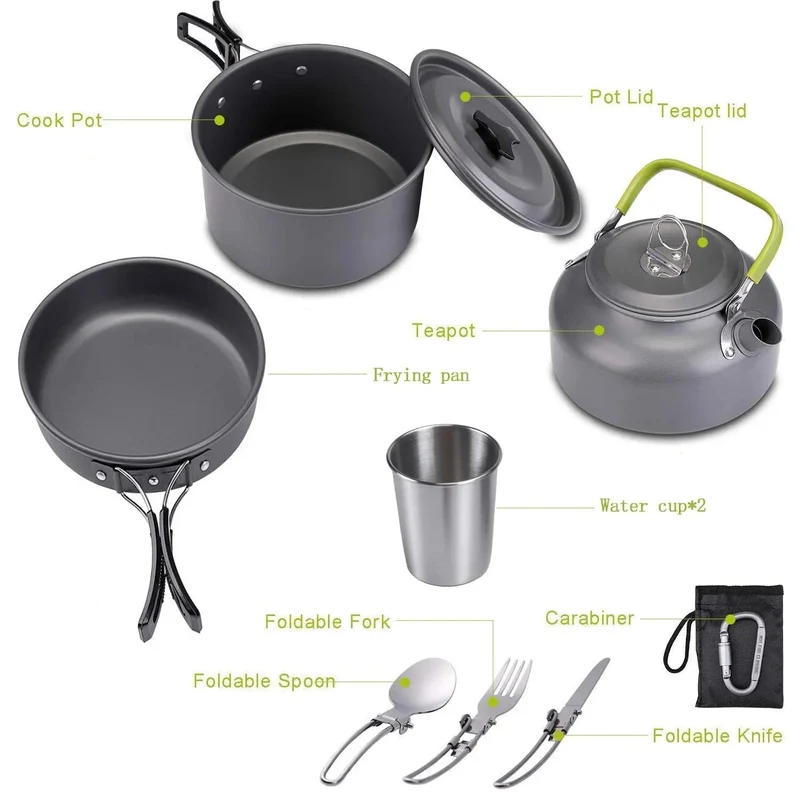 Hochwertiges Aluminium-Camping-Topf-Set, Wandern, Rucksackreisen, Kochgeschirr, Outdoor-Camping, Kochen, Kochgeschirr-Set