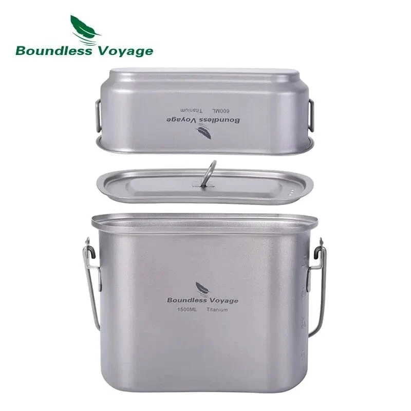 Boundless Voyage Titan-Hängetopf, Tassen-Kochset mit Deckel, klappbare Griffe, Outdoor-Camping-Kochgeschirr, Kochset, 1500 ml + 600 ml