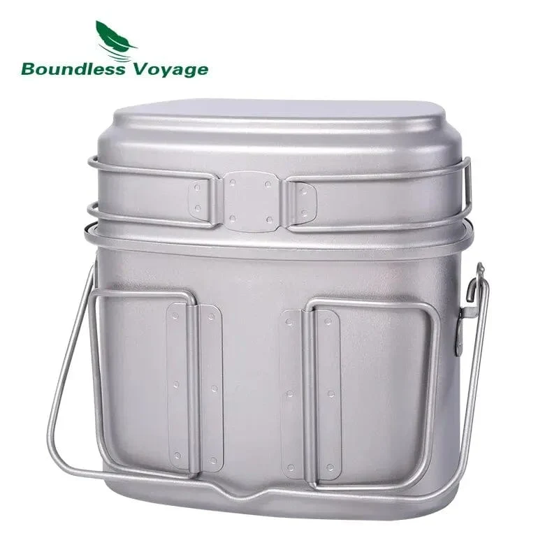 Boundless Voyage Titan-Hängetopf, Tassen-Kochset mit Deckel, klappbare Griffe, Outdoor-Camping-Kochgeschirr, Kochset, 1500 ml + 600 ml