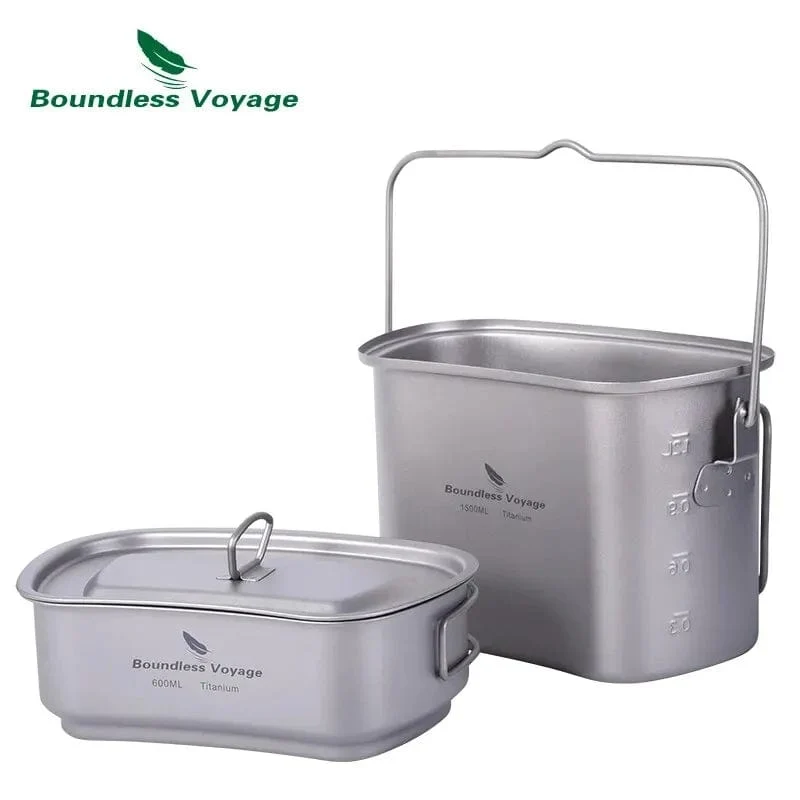 Boundless Voyage Titan-Hängetopf, Tassen-Kochset mit Deckel, klappbare Griffe, Outdoor-Camping-Kochgeschirr, Kochset, 1500 ml + 600 ml