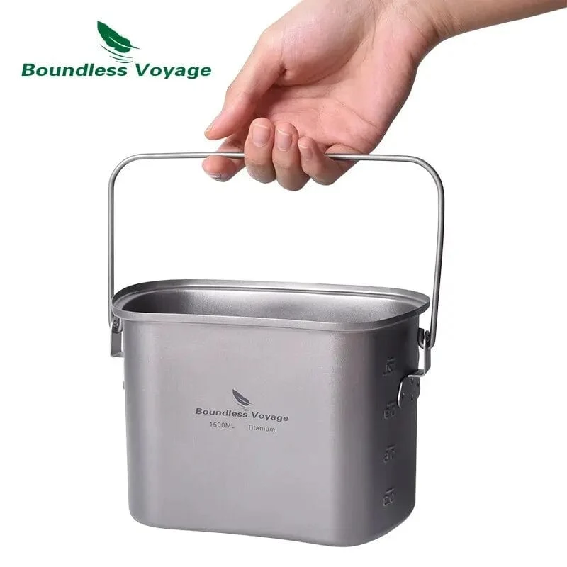 Boundless Voyage Titan-Hängetopf, Tassen-Kochset mit Deckel, klappbare Griffe, Outdoor-Camping-Kochgeschirr, Kochset, 1500 ml + 600 ml
