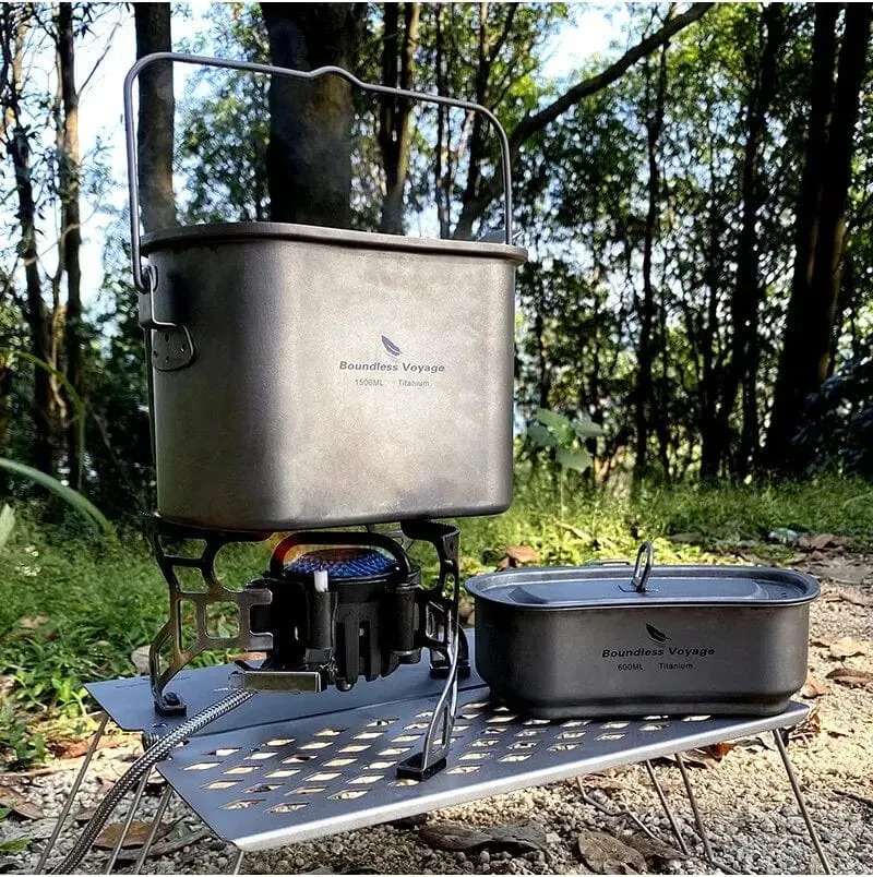 Boundless Voyage Titan-Hängetopf, Tassen-Kochset mit Deckel, klappbare Griffe, Outdoor-Camping-Kochgeschirr, Kochset, 1500 ml + 600 ml