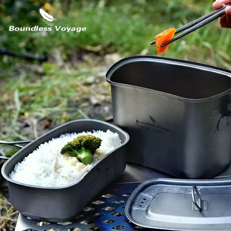 Boundless Voyage Titan-Hängetopf, Tassen-Kochset mit Deckel, klappbare Griffe, Outdoor-Camping-Kochgeschirr, Kochset, 1500 ml + 600 ml