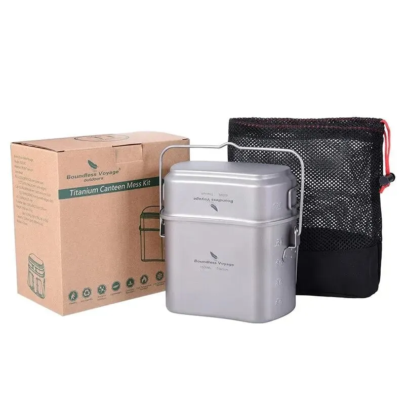 Boundless Voyage Titan-Hängetopf, Tassen-Kochset mit Deckel, klappbare Griffe, Outdoor-Camping-Kochgeschirr, Kochset, 1500 ml + 600 ml