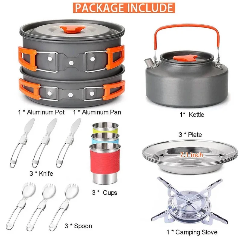 Camping Reiseausrüstung Geschirr Kochgeschirr Kit Töpfe Brenner Gasherd Zubehör Küchenutensilien Sets Picknick Grillzubehör