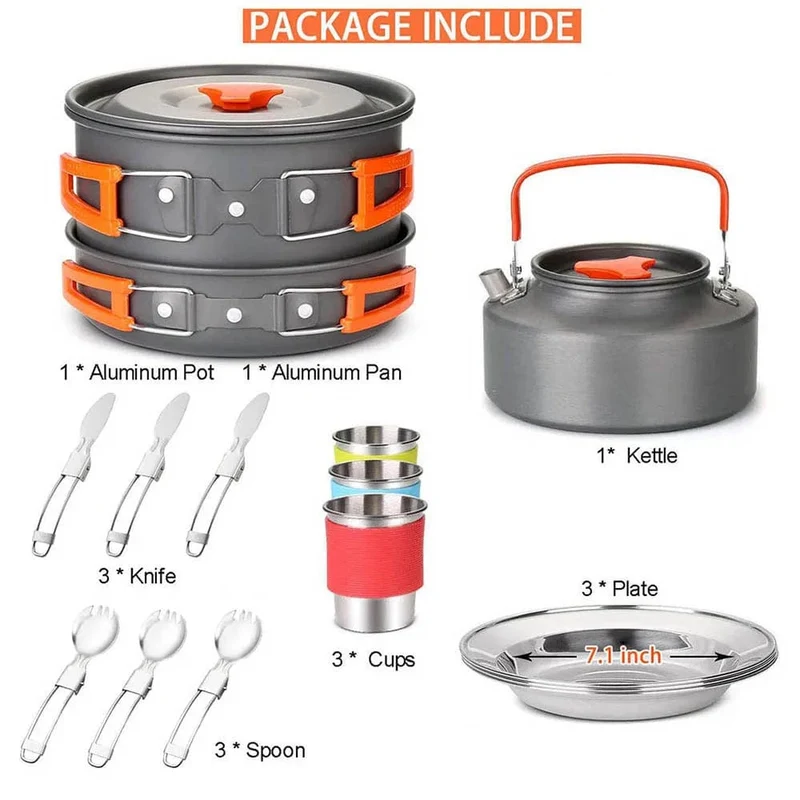 Camping Reiseausrüstung Geschirr Kochgeschirr Kit Töpfe Brenner Gasherd Zubehör Küchenutensilien Sets Picknick Grillzubehör
