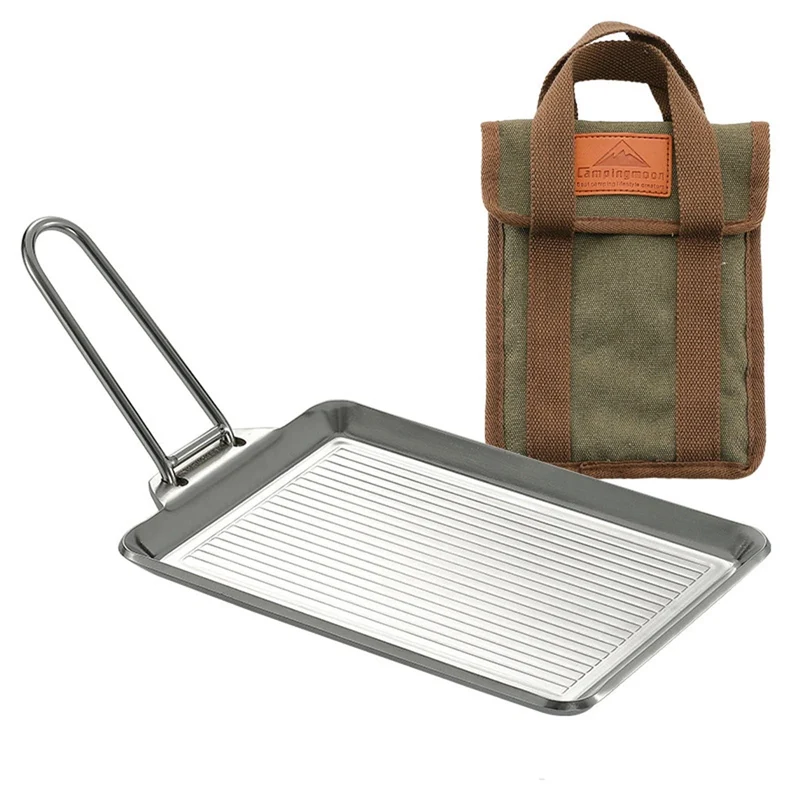 1pc Picknick Kochgeschirr Braten Pan Extra-dicke Platte Edelstahl Mit Abnehmbarem Griff Für Einfache Transport Lagerung Für Camping
