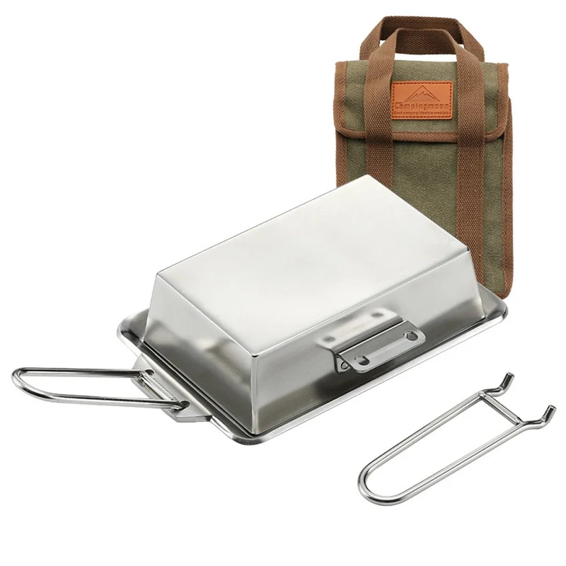 1pc Picknick Kochgeschirr Braten Pan Extra-dicke Platte Edelstahl Mit Abnehmbarem Griff Für Einfache Transport Lagerung Für Camping