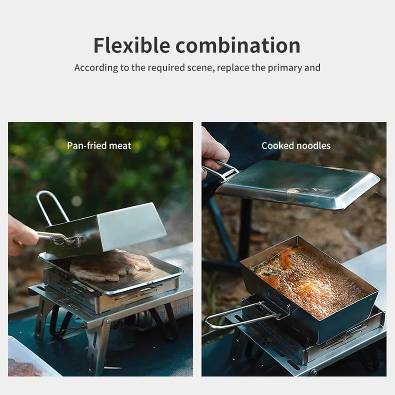 1pc Picknick Kochgeschirr Braten Pan Extra-dicke Platte Edelstahl Mit Abnehmbarem Griff Für Einfache Transport Lagerung Für Camping