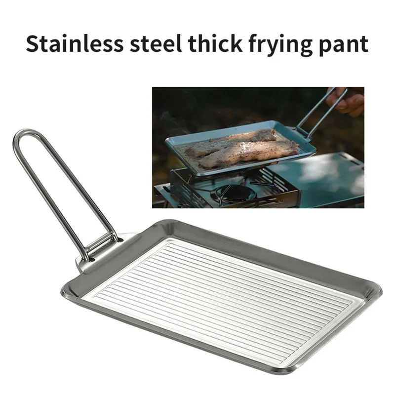1pc Picknick Kochgeschirr Braten Pan Extra-dicke Platte Edelstahl Mit Abnehmbarem Griff Für Einfache Transport Lagerung Für Camping