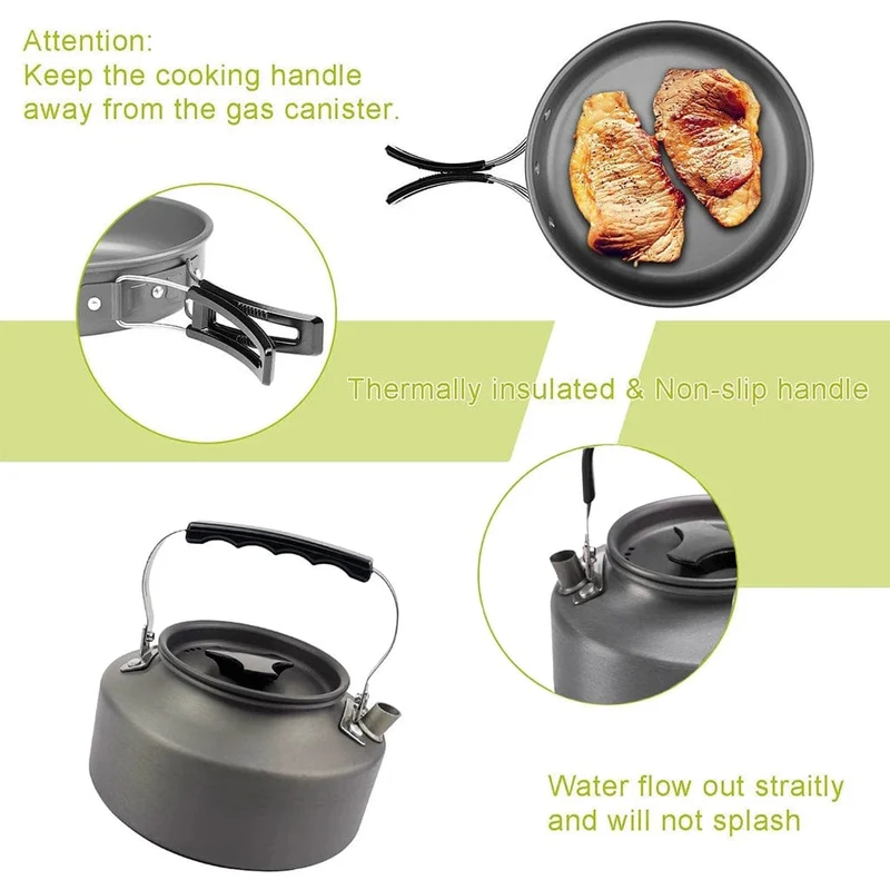 1 Set Outdoor Töpfe Pfannen Camping Kochgeschirr Picknick Kochen Set Antihaft-Geschirr Mit Faltbare Löffel Gabel Messer Wasserkocher Tasse