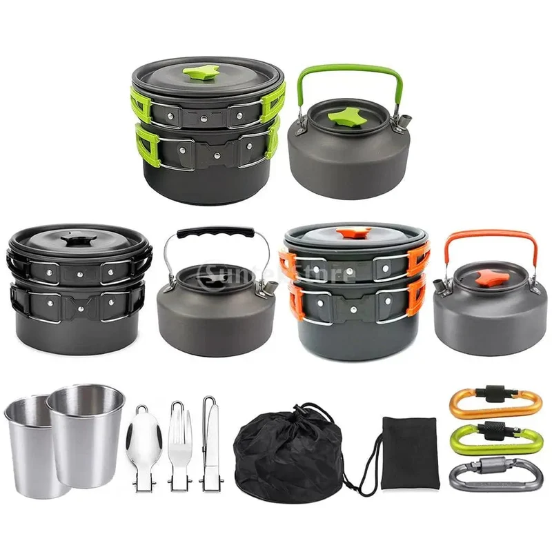 1 Set Outdoor Töpfe Pfannen Camping Kochgeschirr Picknick Kochen Set Antihaft-Geschirr Mit Faltbare Löffel Gabel Messer Wasserkocher Tasse