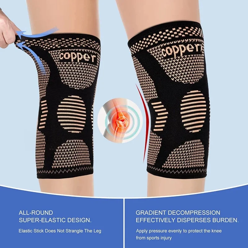 Knieorthese aus Kupfer, Kniestütze, Kompressionsärmel, Knieschützer für Sport, Meniskusriss, vorderes Kreuzband, Arthritis, Linderung von Gelenkschmerzen, Training