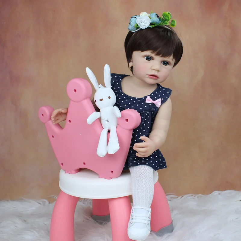55cm 22inch Lebensechte Baby Mädchen Puppe Weiche Silikon Lange Braune Haare Realistische Prinzessin Kleinkind Bebe Geburtstag Geschenk