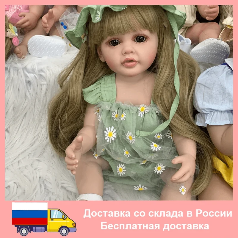 55cm 22inch Lebensechte Baby Mädchen Puppe Weiche Silikon Lange Braune Haare Realistische Prinzessin Kleinkind Bebe Geburtstag Geschenk