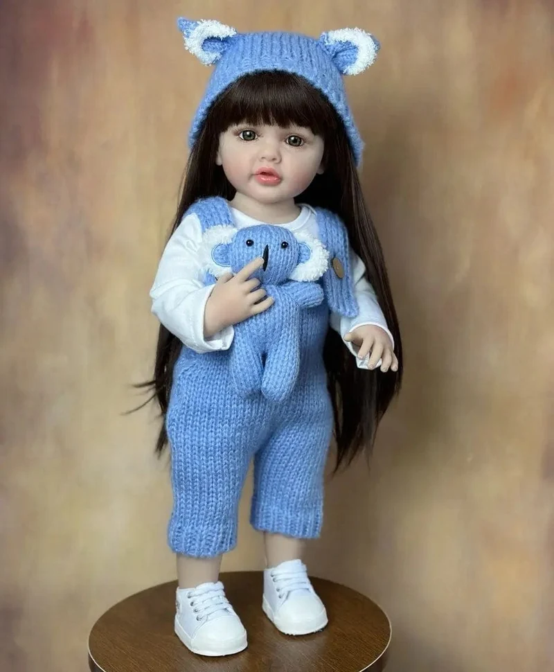 55cm 22inch Lebensechte Baby Mädchen Puppe Weiche Silikon Lange Braune Haare Realistische Prinzessin Kleinkind Bebe Geburtstag Geschenk