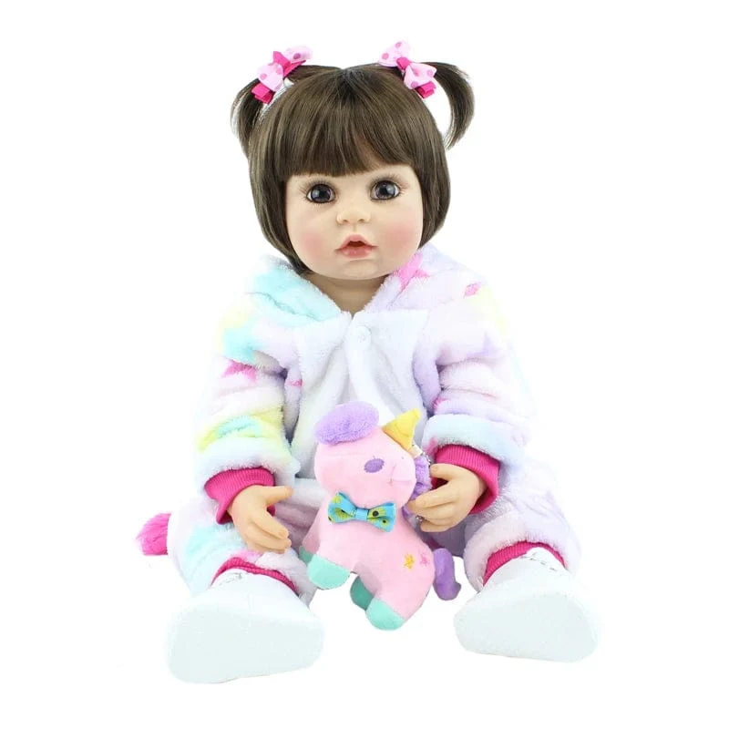 55cm 22inch Lebensechte Baby Mädchen Puppe Weiche Silikon Lange Braune Haare Realistische Prinzessin Kleinkind Bebe Geburtstag Geschenk