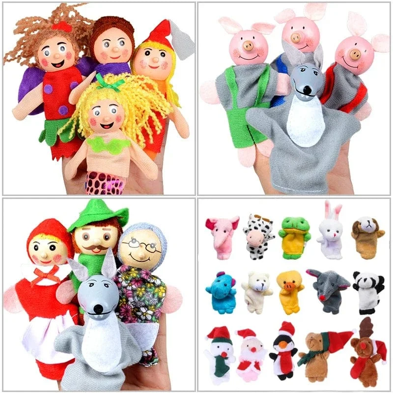 Fingerpuppen Set Baby 10-tlg. Tiere Plüschpuppe Hand Cartoon Familie Handpuppe Stofftheater Lernspielzeug für Kinder Geschenke