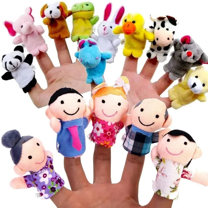 Fingerpuppen Set Baby 10-tlg. Tiere Plüschpuppe Hand Cartoon Familie Handpuppe Stofftheater Lernspielzeug für Kinder Geschenke