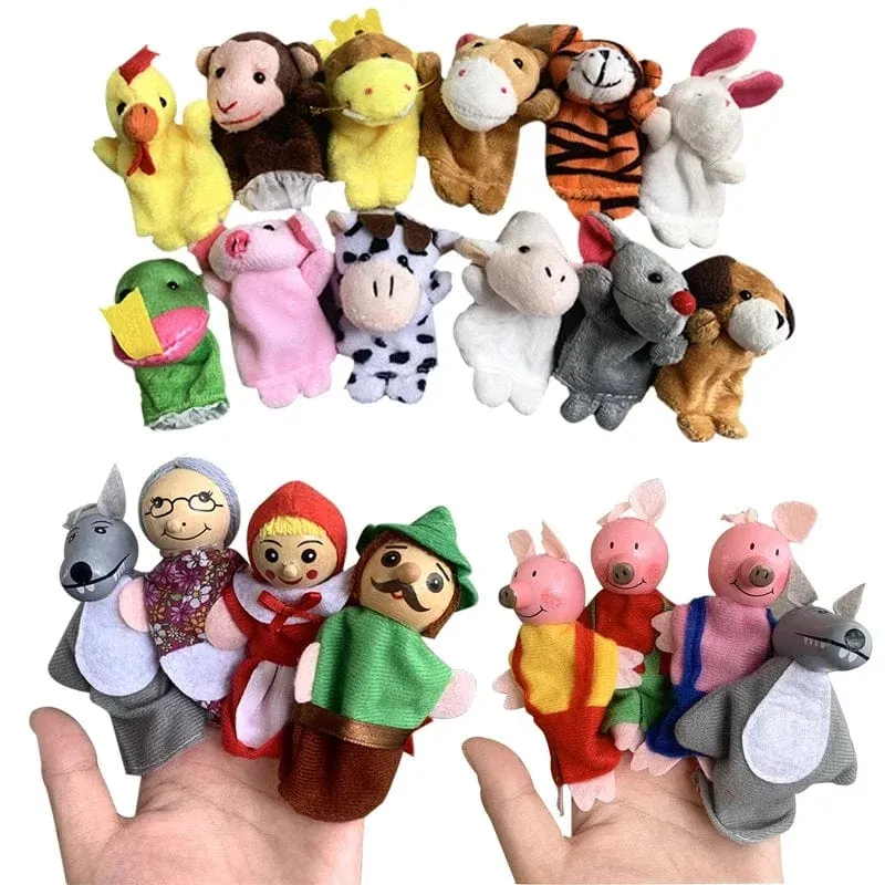 Fingerpuppen Set Baby 10-tlg. Tiere Plüschpuppe Hand Cartoon Familie Handpuppe Stofftheater Lernspielzeug für Kinder Geschenke