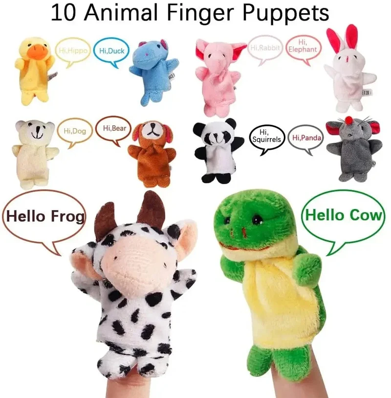 Fingerpuppen Set Baby 10-tlg. Tiere Plüschpuppe Hand Cartoon Familie Handpuppe Stofftheater Lernspielzeug für Kinder Geschenke