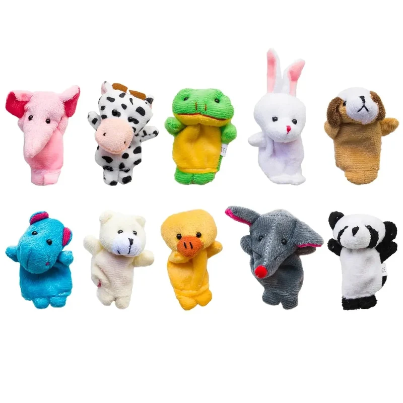 Fingerpuppen Set Baby 10-tlg. Tiere Plüschpuppe Hand Cartoon Familie Handpuppe Stofftheater Lernspielzeug für Kinder Geschenke