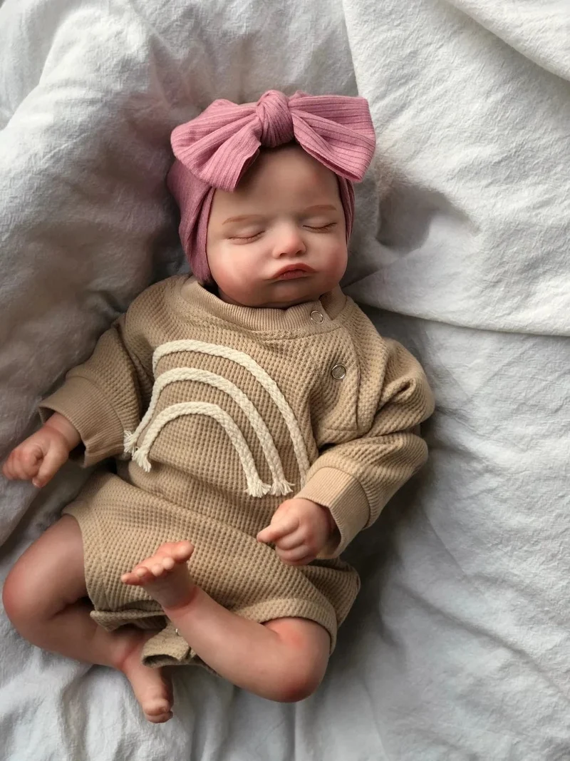 46CM bereits fertig bemalte Reborn-Puppe Rosalie Neugeborene Schlafpuppe Weiches handgezeichnetes Haar 3D-Hautton sichtbare Adern