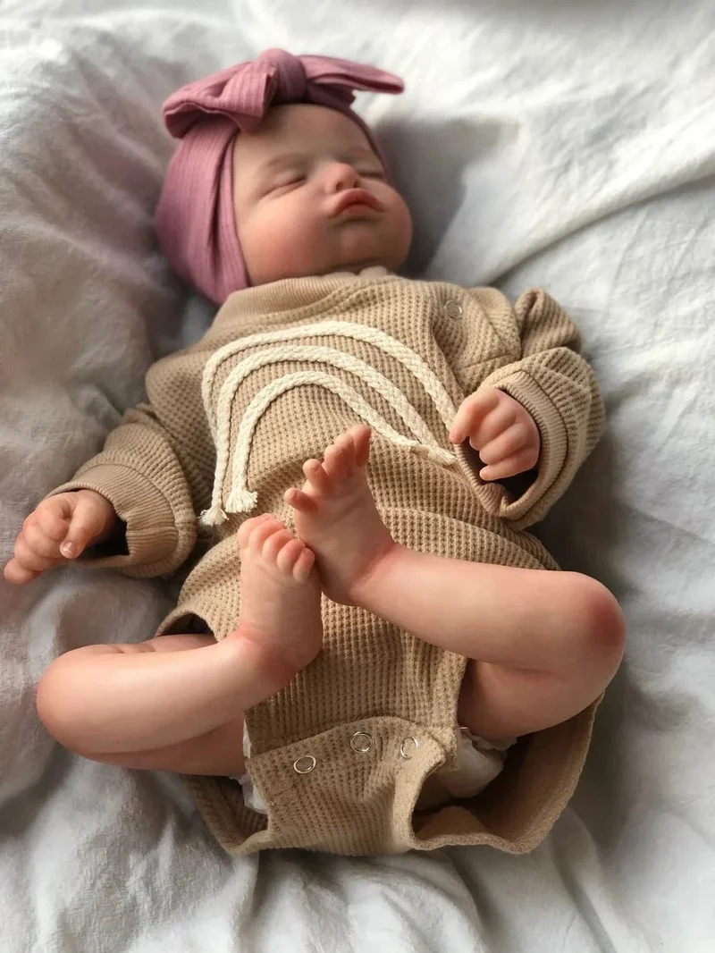 46CM bereits fertig bemalte Reborn-Puppe Rosalie Neugeborene Schlafpuppe Weiches handgezeichnetes Haar 3D-Hautton sichtbare Adern