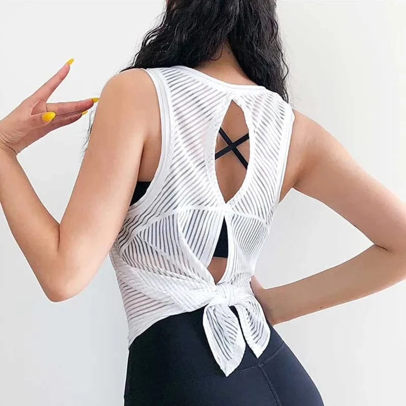 Sexy Open Back Sport T-Shirt Damen Gym Tank Top Lockere Sportbekleidung Atmungsaktives Workout Tank Top Ärmelloses Fitness Yoga T-Shirt Top