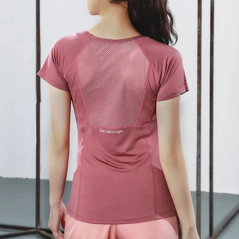 Damen Sommer T-Shirts Slim Fit für Sport Fitness Yoga Kurzarm Yoga Top Mesh Damen Gym Shirt Sportbekleidung