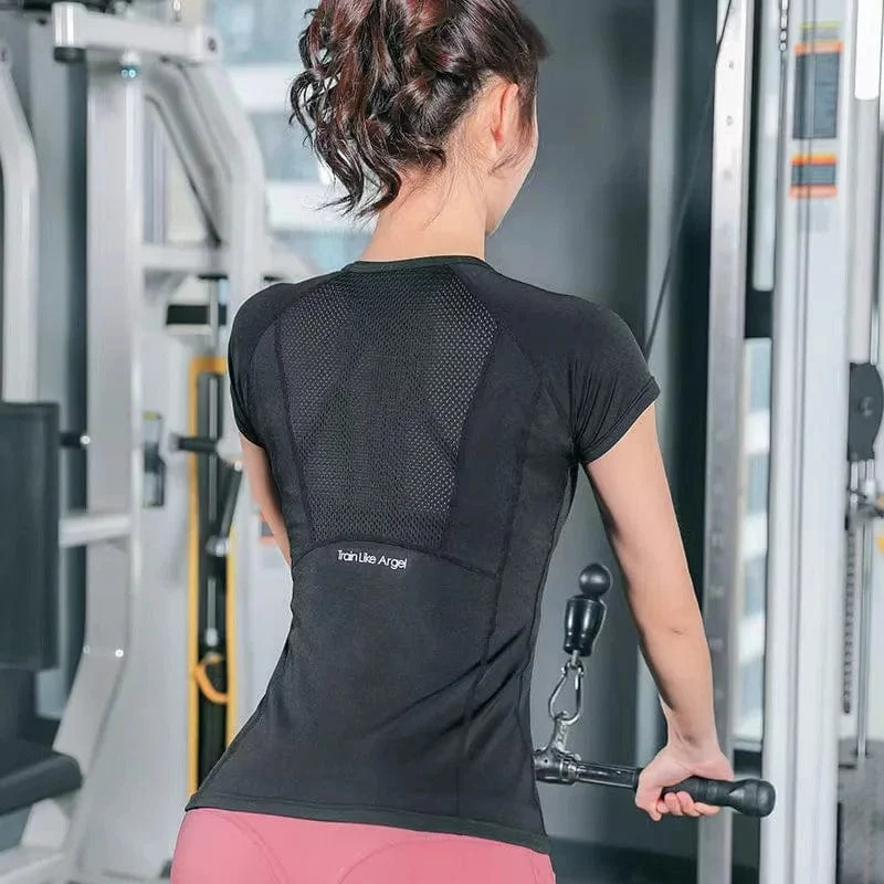 Damen Sommer T-Shirts Slim Fit für Sport Fitness Yoga Kurzarm Yoga Top Mesh Damen Gym Shirt Sportbekleidung