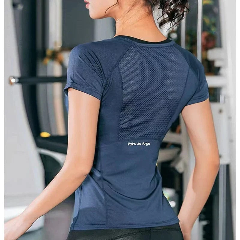 Damen Sommer T-Shirts Slim Fit für Sport Fitness Yoga Kurzarm Yoga Top Mesh Damen Gym Shirt Sportbekleidung