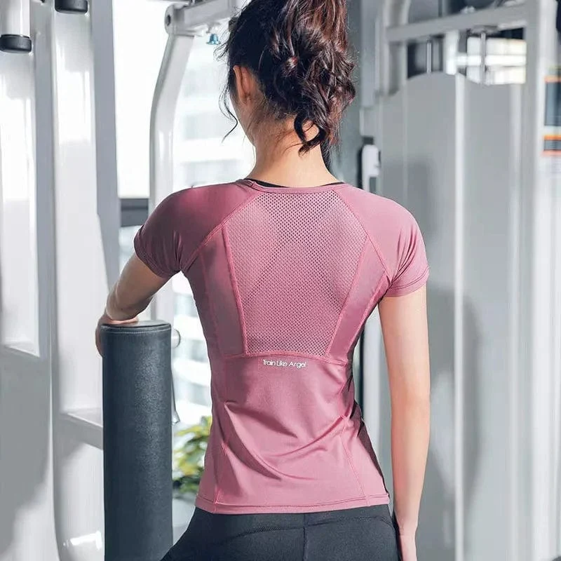 Damen Sommer T-Shirts Slim Fit für Sport Fitness Yoga Kurzarm Yoga Top Mesh Damen Gym Shirt Sportbekleidung