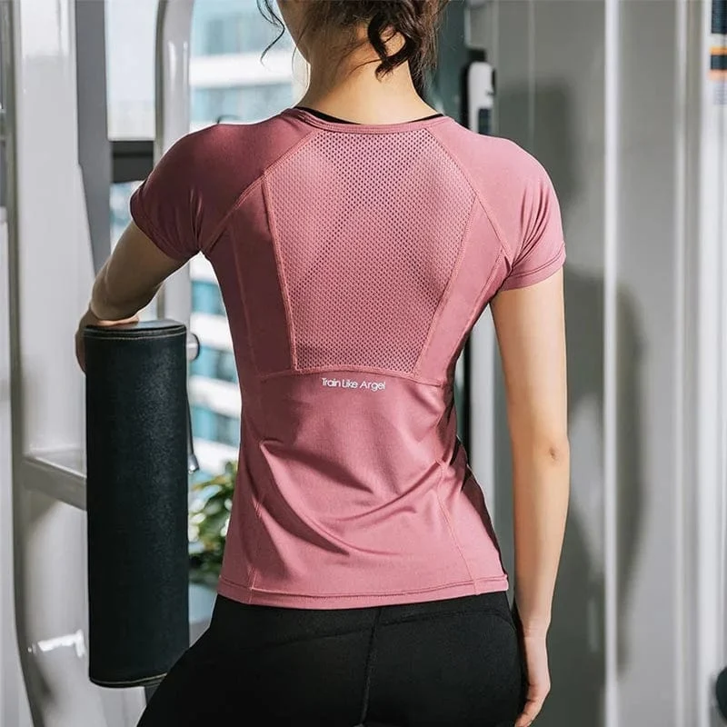 Damen Sommer T-Shirts Slim Fit für Sport Fitness Yoga Kurzarm Yoga Top Mesh Damen Gym Shirt Sportbekleidung