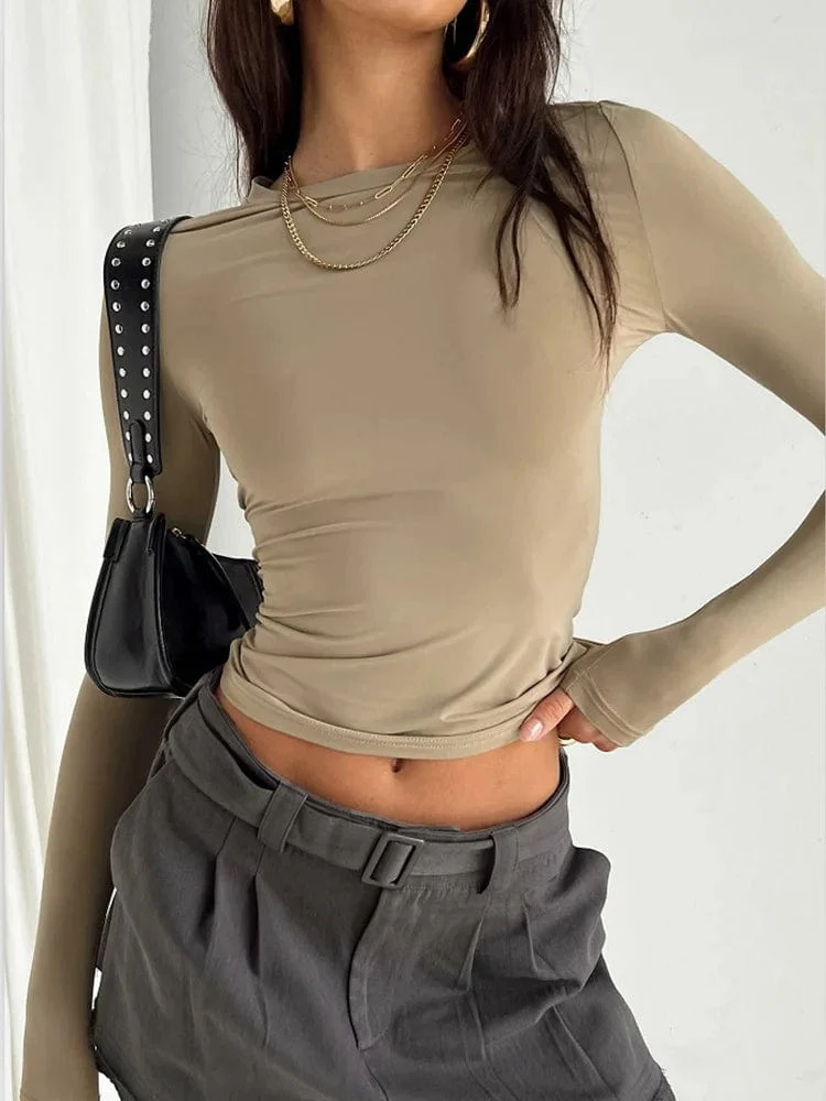 2024 Damen Workout Langarm Yoga Basic T-Shirt Casual Rundhals Slim Athletic Running Solid T-Shirt Top