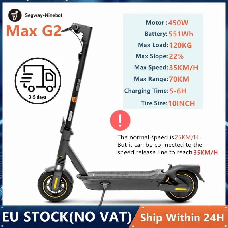 EU-Original-Ninebot von Segway Max G2, aktualisiert vom Max G30 Elektroroller, 450-W-Motor, 35 km/h Geschwindigkeit, 70 km Reichweite, KickScooter